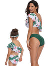 Mommy And Me Matching Bikinis-one shoulder floral ruffle mom and me bikinis-back