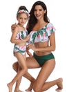 Mommy And Me Matching Bikinis-one shoulder floral ruffle mom and me bikinis-front1