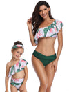 Mommy And Me Matching Bikinis-one shoulder floral ruffle mom and me bikinis-front2
