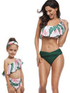 Mommy And Me Matching Bikinis-one shoulder floral ruffle mom and me bikinis-front4