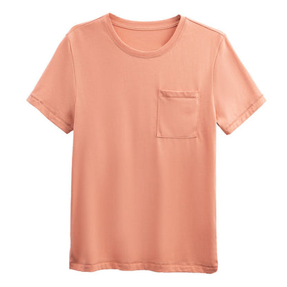 Cotton t shirt-pocket cotton t shirt-pink-front