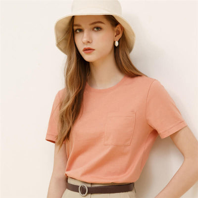 Cotton t shirt-pocket cotton t shirt-pink-front1