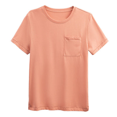 Cotton t shirt-pocket cotton t shirt-pink-front