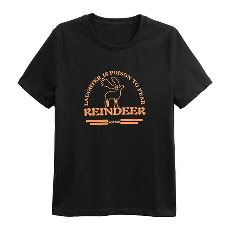 Cotton t shirt-print reindeer cotton t shirt-black-front