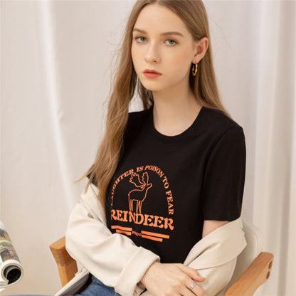 Cotton t shirt-print reindeer cotton t shirt-black-front1