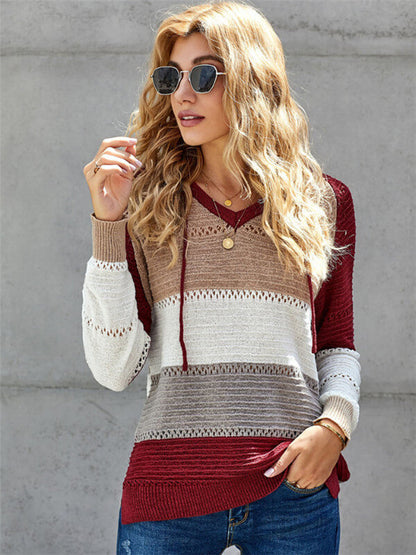 Color Block V Neck Pullover