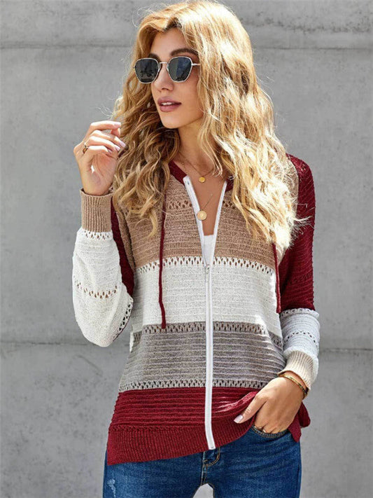 Zipper Up Color Block Sweater