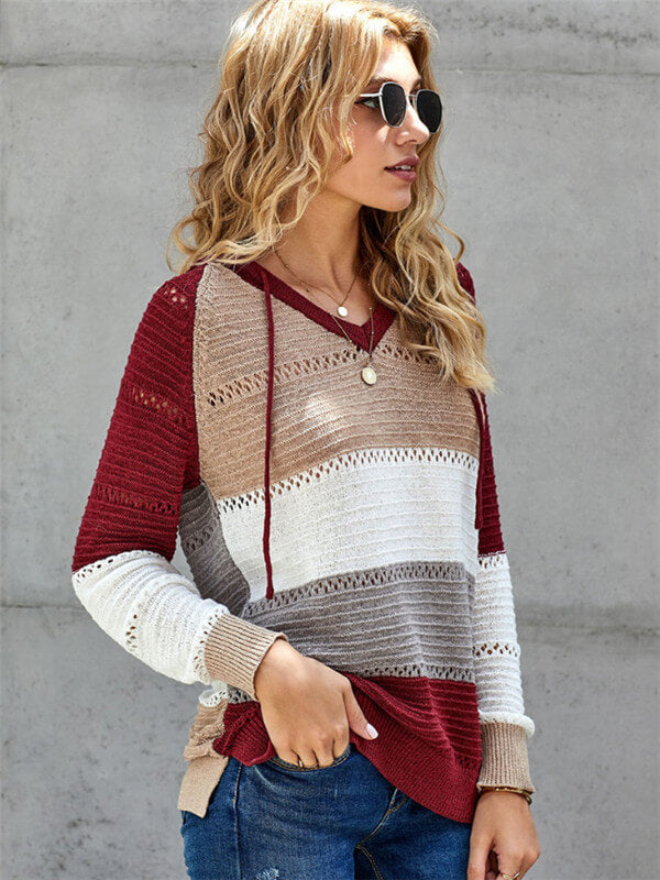 Color Block V Neck Pullover