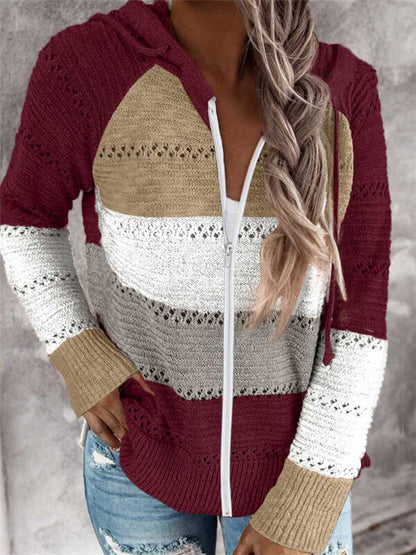 Zipper Up Color Block Sweater