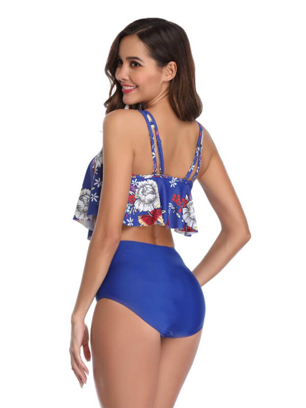 Tankini-ruched high waist tankini-blue-back