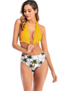 Bikini-Sexy Halterneck High Waist Bikini-Yellow-front