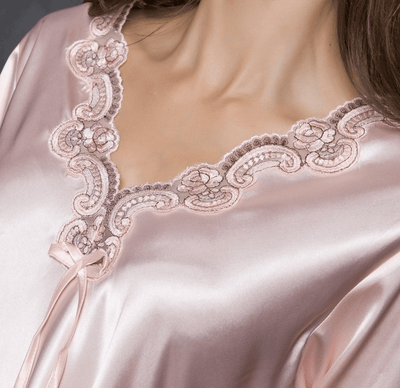 Pajamas-Sexy Silk Imitation Pajamas-Pink-Detail