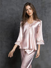 Pajamas-Sexy Silk Imitation Pajamas-Pink-Front