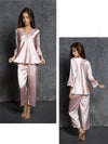 Pajamas-Sexy Silk Imitation Pajamas-Pink-Front&Back