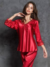 Pajamas-Sexy Silk Imitation Pajamas-Red-Front