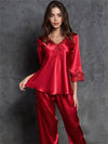 Pajamas-Sexy Silk Imitation Pajamas-Red-Stand1