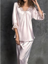 Pajamas-Sexy Silk Imitation Pajamas-Silver-Front1