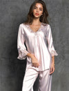 Pajamas-Sexy Silk Imitation Pajamas-Silver-Front