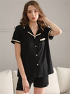 Pajamas-short sleeve shirt & shorts pajamas set-black-front1