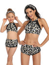 Mommy And Me Matching Bikinis-sporty zipper up mom and me bikinis-leopard-front1