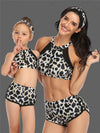 Mommy And Me Matching Bikinis-sporty zipper up mom and me bikinis-leopard-front