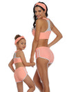 Mommy And Me Matching Bikinis-sporty zipper up mom and me bikinis-pink-back