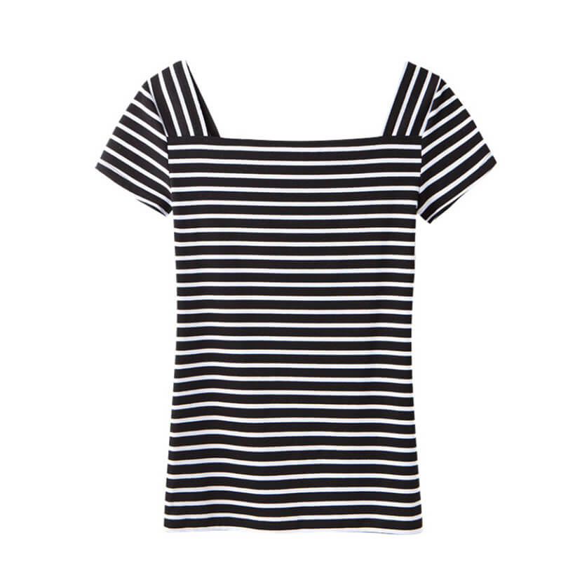 Cotton t shirt-striped cotton t shirt-black-front