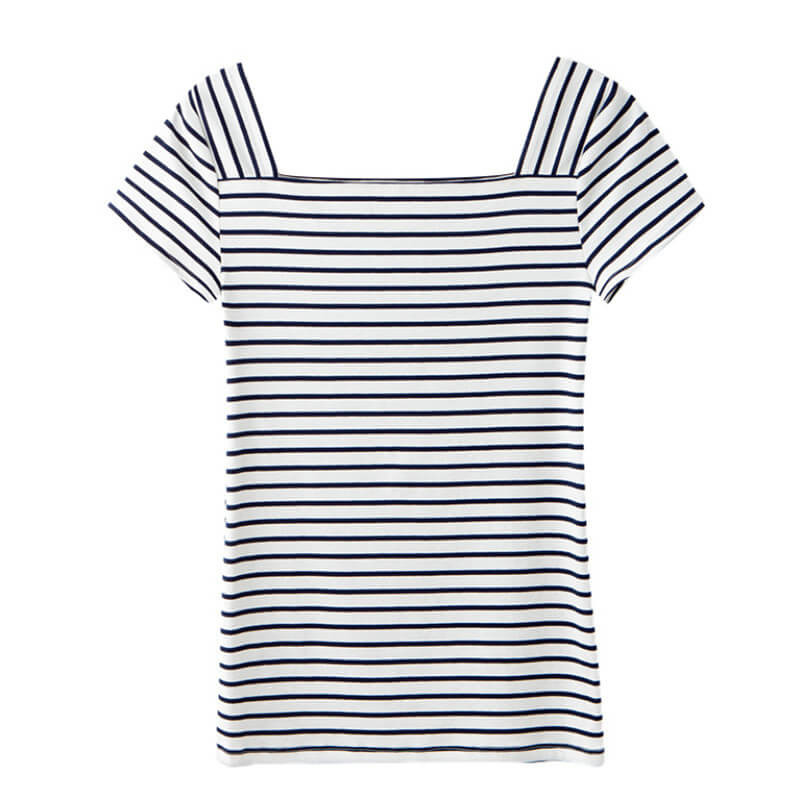 Cotton t shirt-striped cotton t shirt-white-front