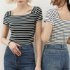 Cotton t shirt-striped cotton t shirt-white&black-front
