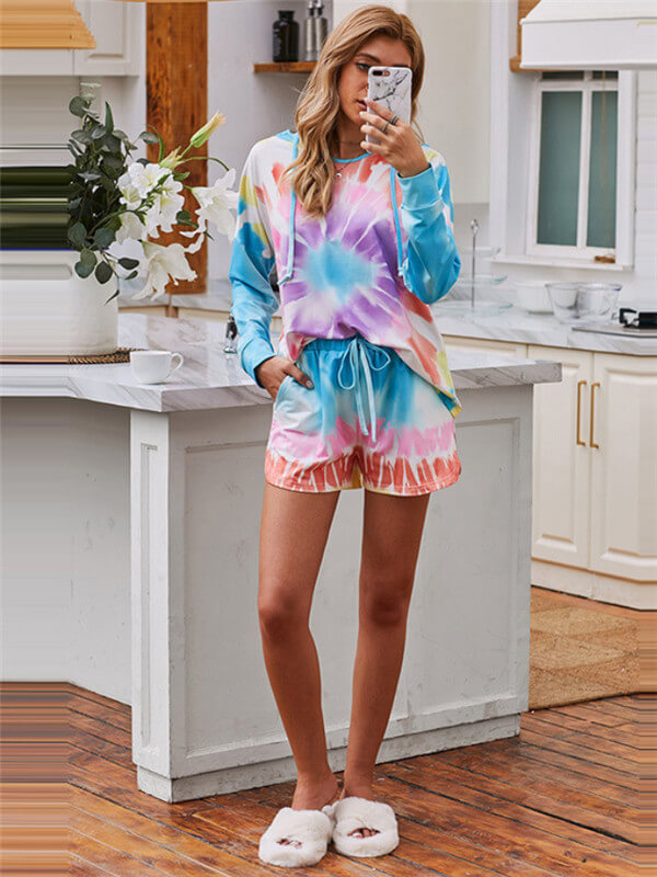 Loungewear-tie dye knit loungewear-stand