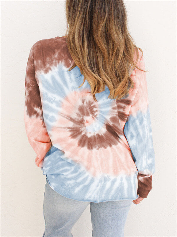 Tie-Dye long sleeve blouse-coffee-back