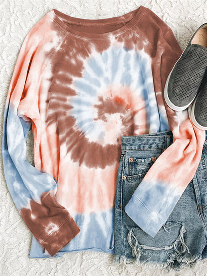 Tie-Dye long sleeve blouse-coffee-detail