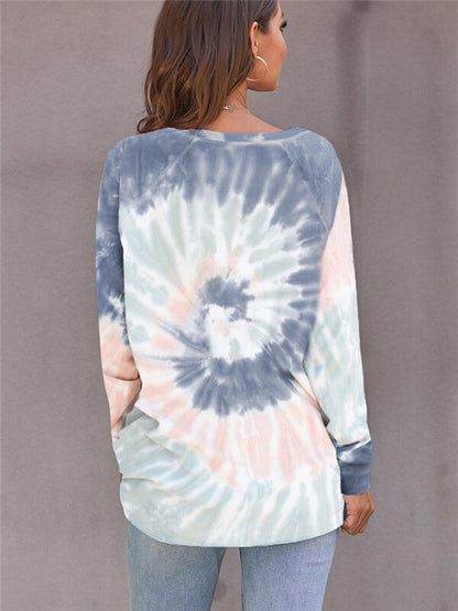 Tie-Dye long sleeve blouse-gray-back