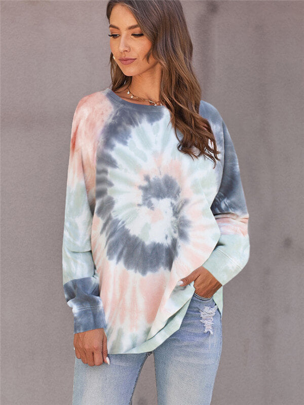 Tie-Dye long sleeve blouse-gray-front