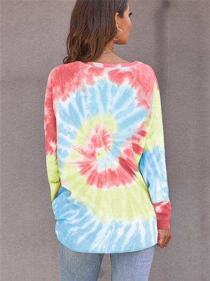 Tie-Dye long sleeve blouse-red-back