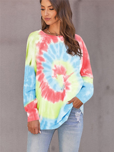 Tie-Dye long sleeve blouse-red-front