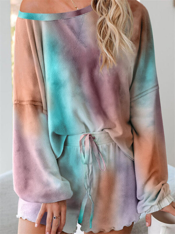 Loungewear-tie dye two pieces set loungewear-multicolor-front