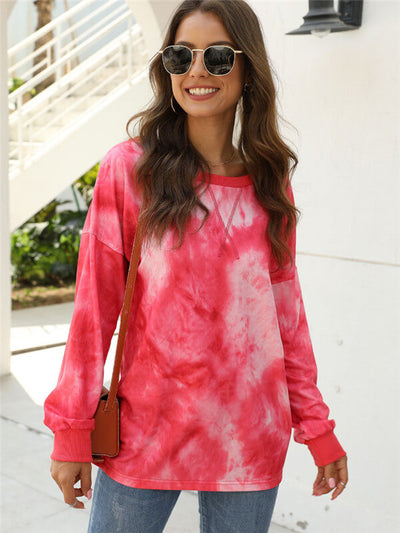 Tie-Dye long sleeve blouse-10030red-front1