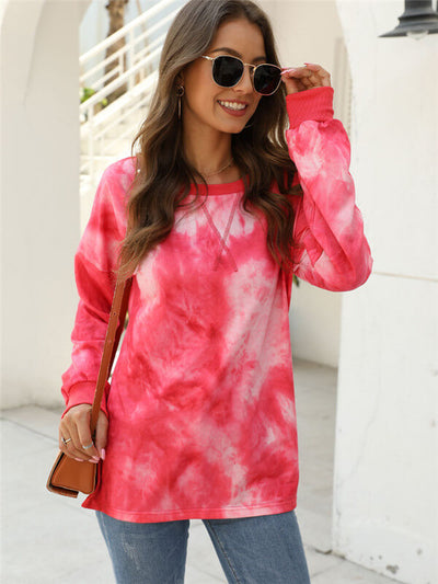 Tie-Dye long sleeve blouse-10030red-front2