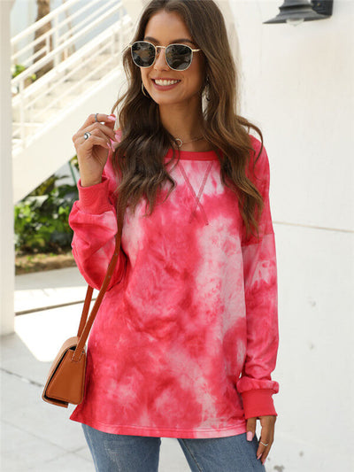 Tie-Dye long sleeve blouse-10030red-front
