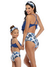 Mommy And Me Matching Bikinis-tiered ruffle hem top mommy and me amtching bikinis-blue-back