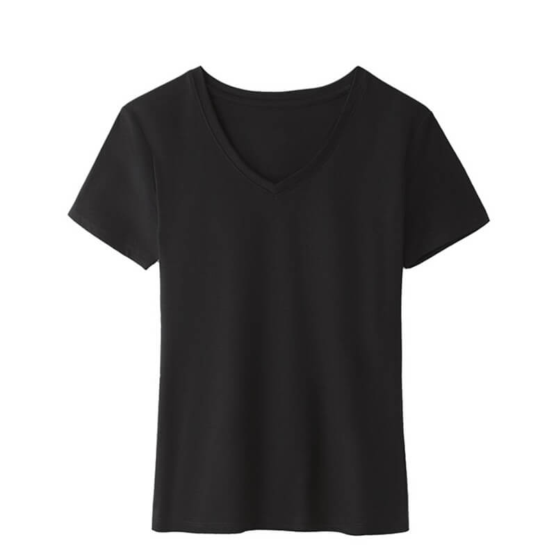 Cotton t shirt-v neck cotton t shirt-black-front