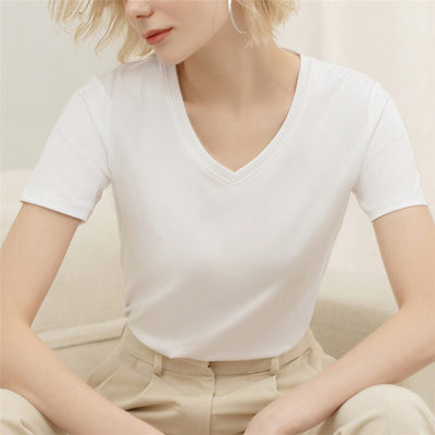 Cotton t shirt-v neck cotton t shirt-white-front1