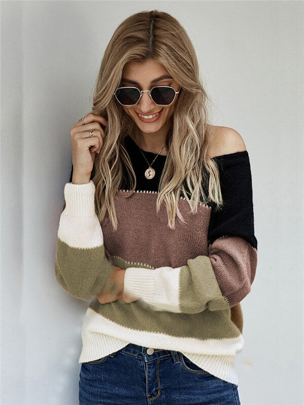 Color Block Round Neck Pullover