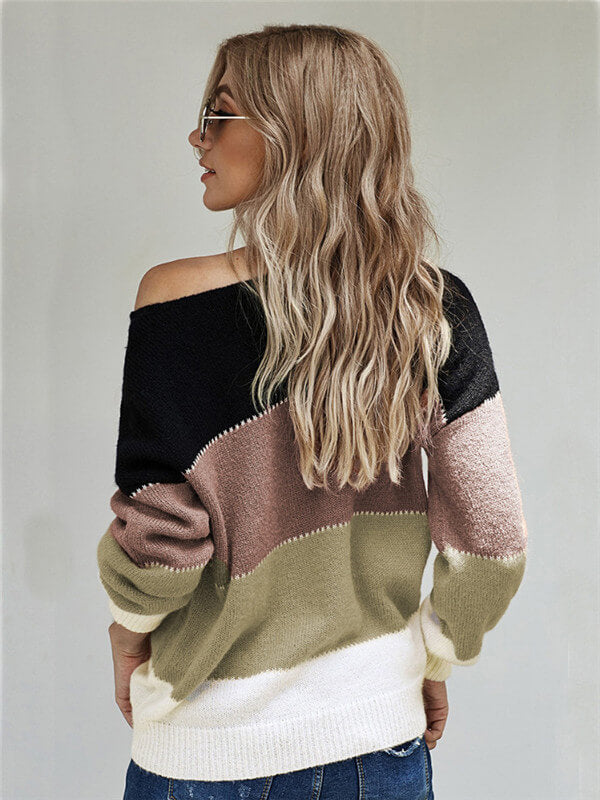 Color Block Round Neck Pullover