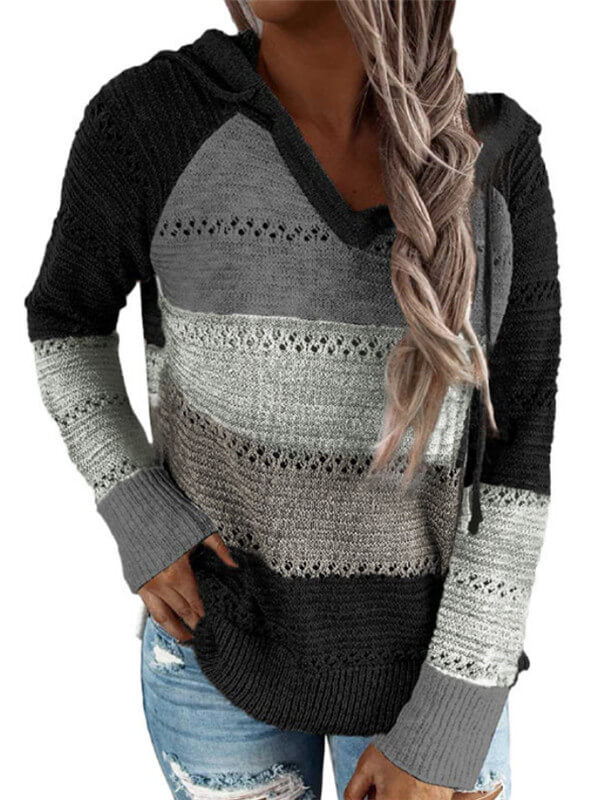 Color Block V Neck Pullover