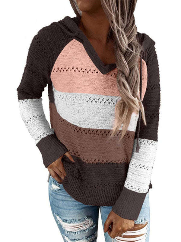 Color Block V Neck Pullover