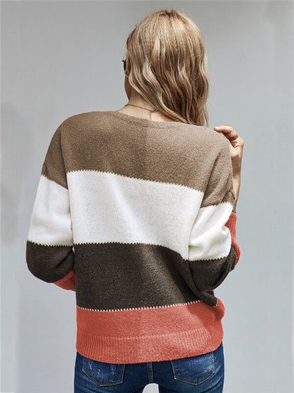 Color Block Round Neck Pullover