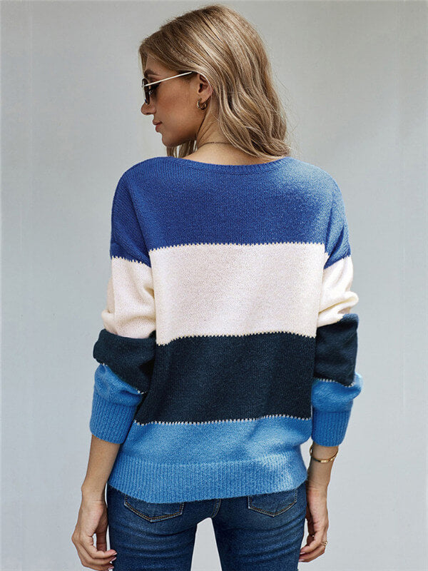 Color Block Round Neck Pullover