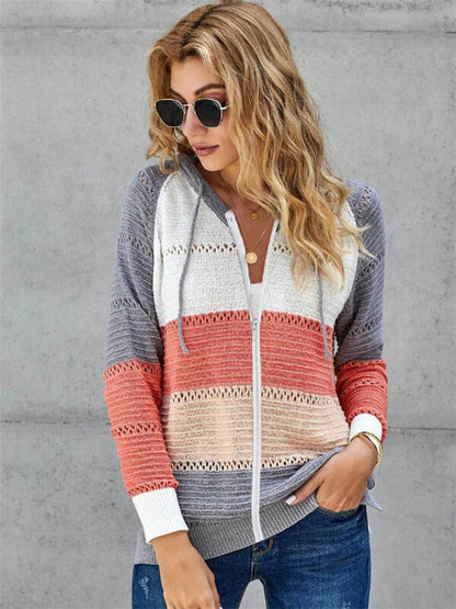 Zipper Up Color Block Sweater